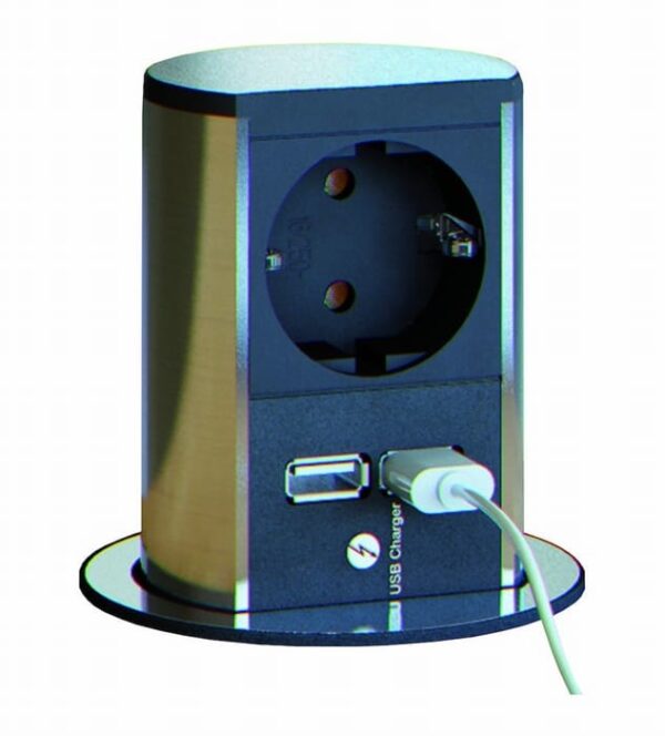 Elevator stopcontact rvs/zwart - Met USB lader.