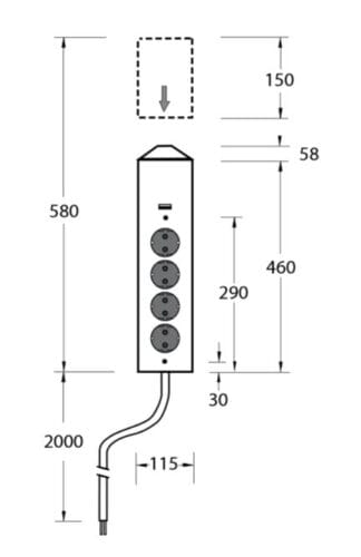 Energie-hoekzuil 4ST stopcontact RVS - Met USB - keukenrepareren.nl